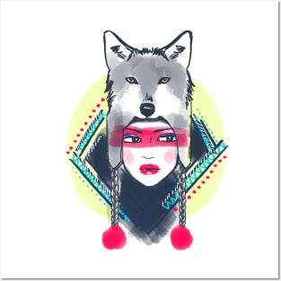 Girl with wolf hat Posters and Art